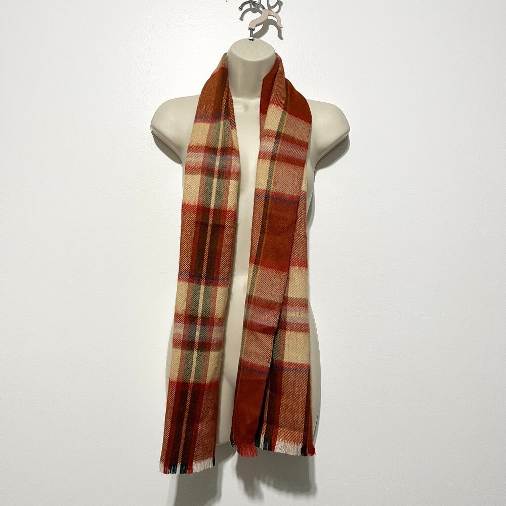 Abraham & Strauss VTG Brushed Wool Blend Rectangle Scarf Plaid Preppy Academia